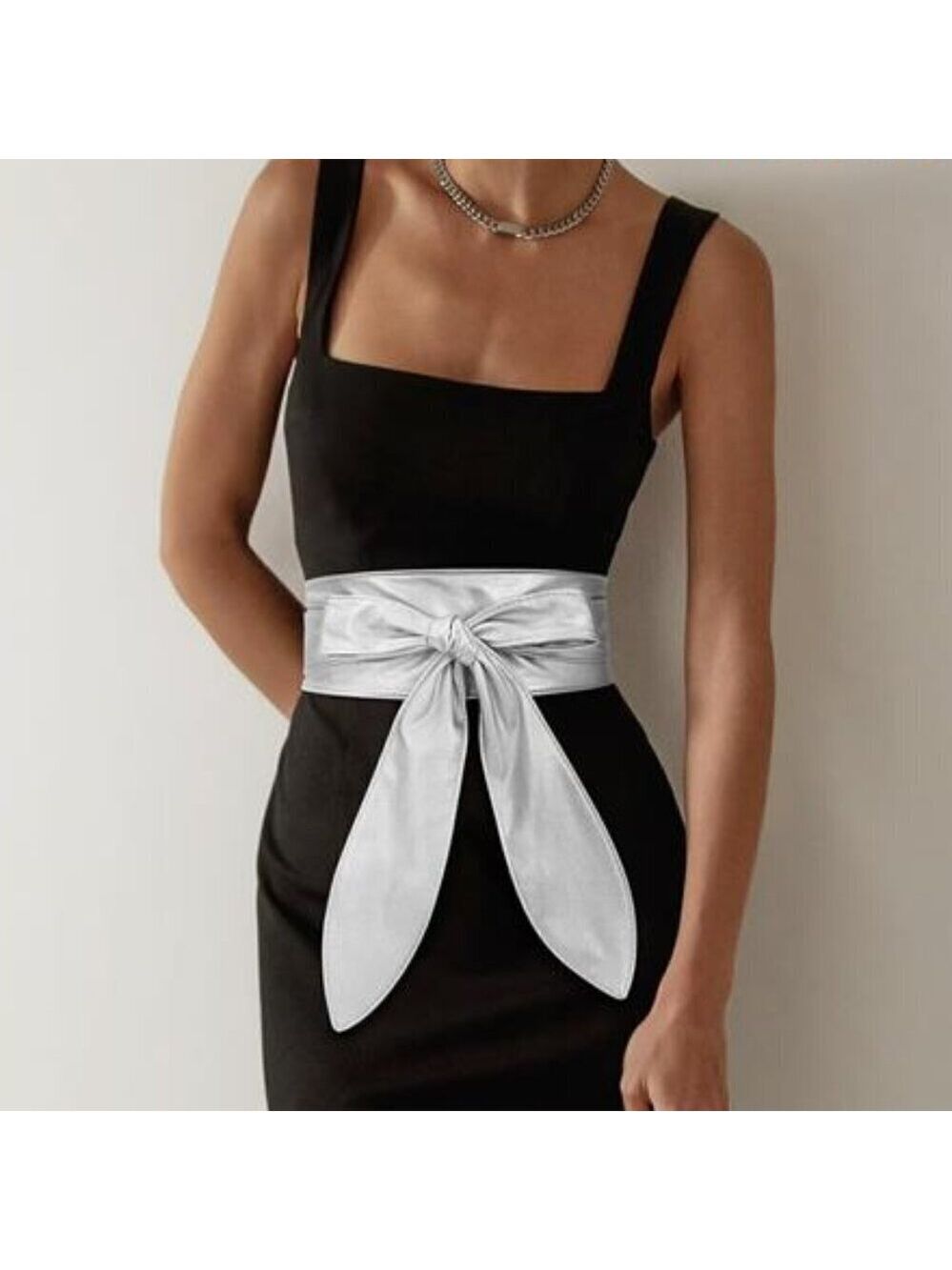 Women Silver Obi Belt Fashion Wrap Around Wide Waistband Knotted Belt for Dress